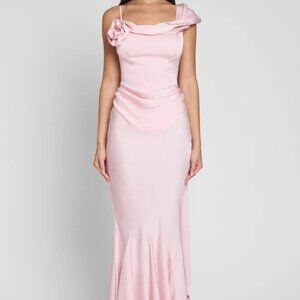Celine Corset Drape Satin Gown - Pink